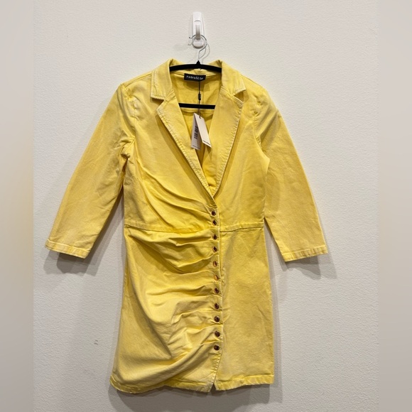 NWT Retrofete Willa Ruched Denim Mini Dress - Yellow - Picture 4 of 7